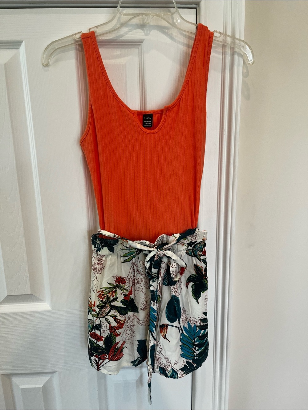 SHEIN Orange Ribbed Tank & Shorts Romper